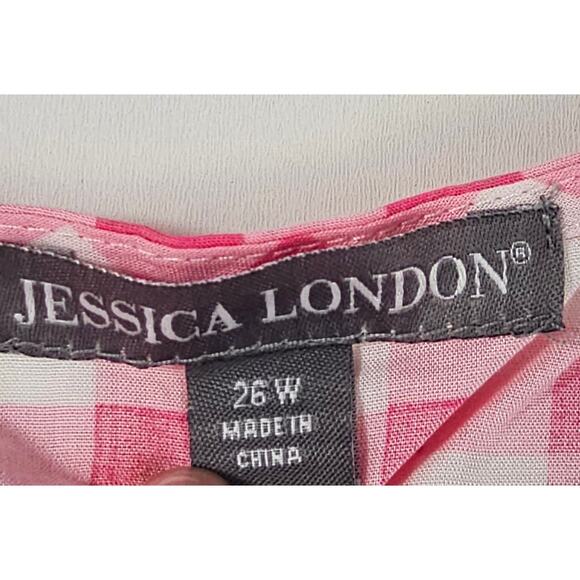 EUC Jessica London tiered 3/4 sleeve 26W pink picnic checkered chic girly career - Picture 4 of 7